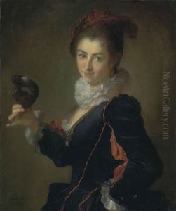 Portrait Of A Lady, A L'espagnole, Holding A Black Mask In Her Right Hand