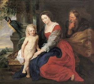 Hl. Familie Vor Saulenhintergrund Mit Papagei (after Rubens)
