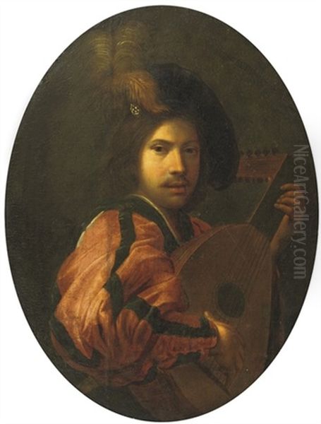 A Young Gentleman Playing A Lute - view 1