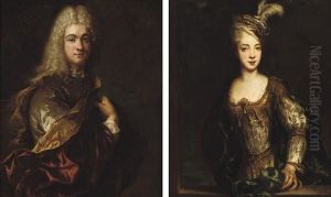 Portrait Of A Gentleman, In A Silver Costume And Red And Gold Wrap (+ Portrait Of A Lady; Pair)