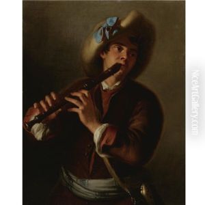 Portrait Of A Young Man Playing The Recorder by Alexis Grimou