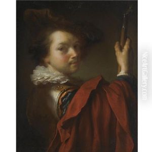 Portrait Of A Gentleman, Half Length, Wearing A Cuirasse, A Hat And A Red Cape