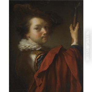 Portrait Of A Gentleman, Half Length, Wearing Armour, A Hat And A Red Cape