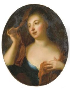 Portrait De Femme Au Voile Rouge by Alexis Grimou