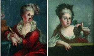 Jeune Femme A La Grappe De Raisins (+ Jeune Femme Au Pot A Onguent; Pair) by Alexis Grimou