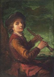 Jeune Garcon Jouant De La Flute Dans Un Paysage by Alexis Grimou