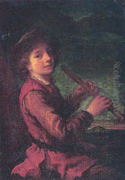 A Young Boy Playing The Recorder - view 1