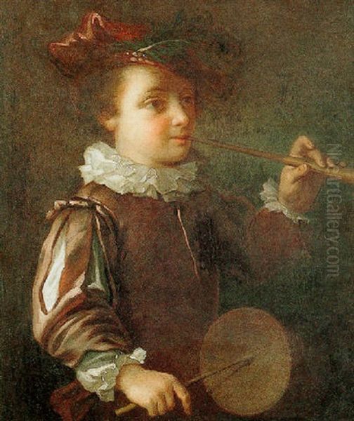 Young Boy Playing A Pipe And Tabor - view 1