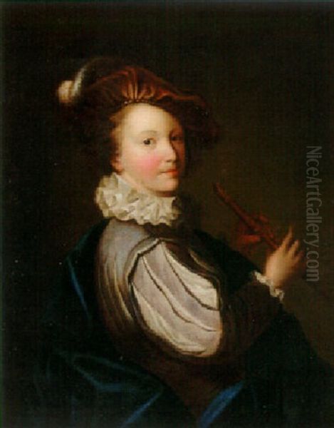 A Young Boy, Half-length, Holding A Recorder - view 1