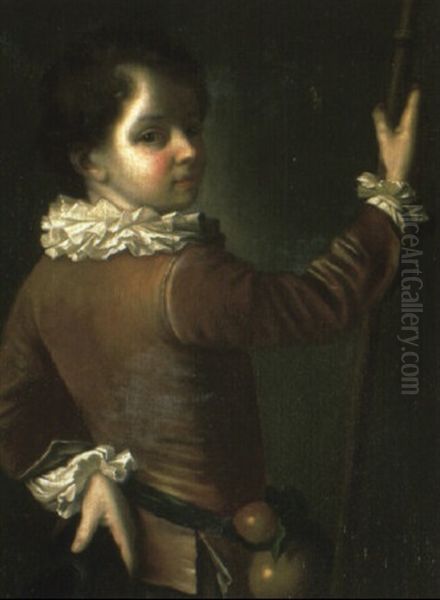 Portrait Of A Boy Holding A Hat And A Staff - view 1