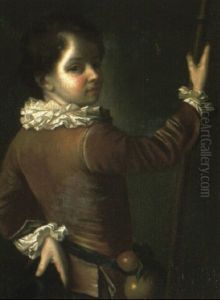 Portrait Of A Boy Holding A Hat And A Staff