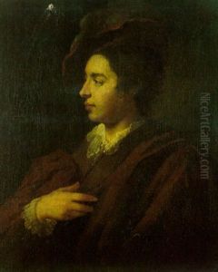 Portrait D'un Jeune Homme, De Mi-corps, De Profil, Portant  Un Chapeau Rouge Fonce Et Un Manteau