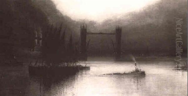 The Thames At Tower Bridge By Moonlight - view 1