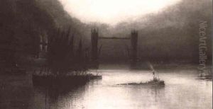 The Thames At Tower Bridge By Moonlight by Arthur E. Grimshaw
