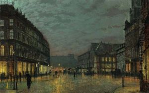 Boar Lane, Leeds By Lamplight by John Atkinson Grimshaw