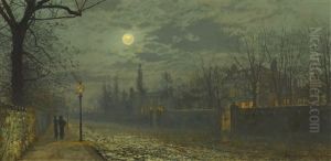 A Moonlit Walk by John Atkinson Grimshaw
