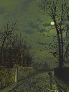 A Moonlit Street After Rain by John Atkinson Grimshaw