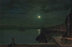 Rouen - Les Lumieres Sur La Seine, Pris Du Pont De Pierre by John Atkinson Grimshaw