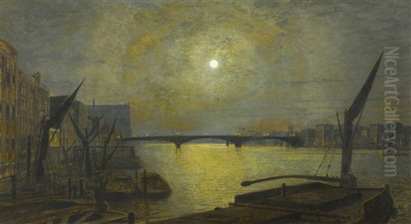 Southwark Bridge From Blackfriars By Moonlight - view 1