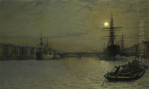The Pool And London Bridge At Night by John Atkinson Grimshaw