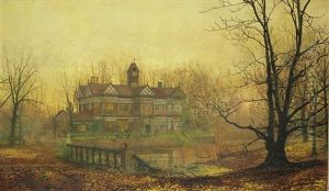 Old Hall In Cheshire - Early Morning, October by John Atkinson Grimshaw