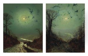 Moonlight, Wharfedale (pair) by John Atkinson Grimshaw