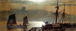 Moon, Gas And Starlight, Whitby by John Atkinson Grimshaw