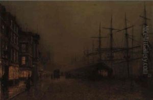 Shops And Ships, Clydeside, Glasgow by John Atkinson Grimshaw