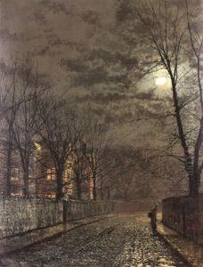 A Girl On A Moonlit Lane by John Atkinson Grimshaw