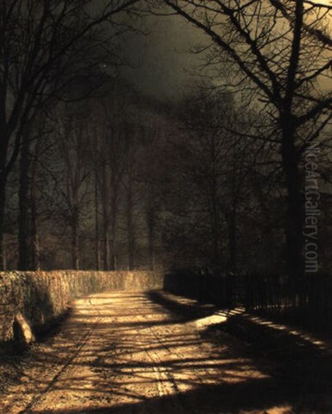 A Moonlit Lane, With Two Lovers By A Gate - view 1