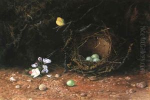 Still Life With Butterfly, Bird's Nest And Blossom by John Atkinson Grimshaw