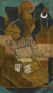Tabac, Journal Et Bouteille De Vin Rose by Juan Gris