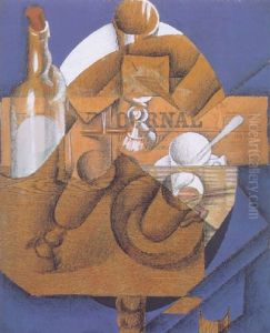 Tasse, Verres Et Bouteille (le Journal) by Juan Gris