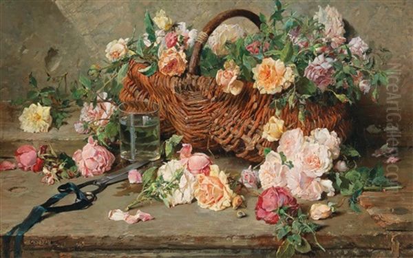 Still Life Of Roses With Basket - view 1