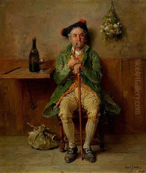 Sitting Man With Pipe - view 1