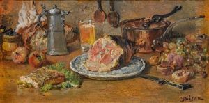 Nature Morte - Schinkenschmaus by Francois Adolphe Grison