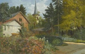 Haus Mit Garten Und Kirchturm