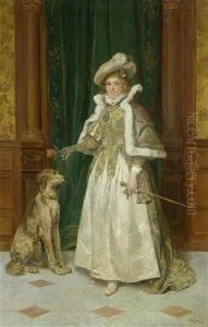 Elegant Gekleidete Frau Mit Hund Und Tulpe