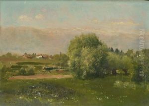 Landschaft Mit Baumen Und Bluhender Wiese by Francois Adolphe Grison