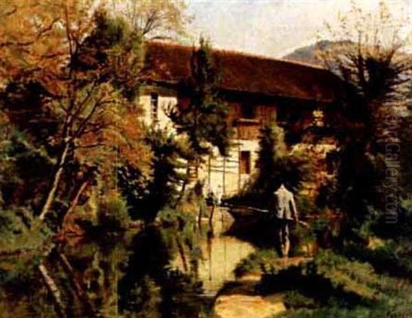 Fishing By A Sunlit Country House - view 1