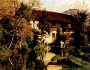 Fishing By A Sunlit Country House