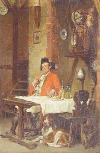 Tavern Scene Of A Gentleman With Pipe And Dog by Francois Adolphe Grison