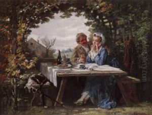 Paar Beim Picknick Im Park by Francois Adolphe Grison