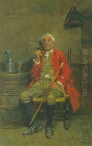 Rauchender Alter Herr In Der Schenke by Francois Adolphe Grison