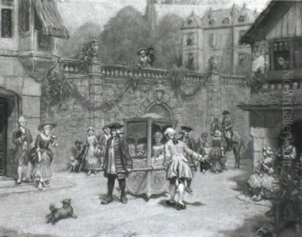 Adelige Dame, In Der S,nfte Einen Hof Verlassend - view 1