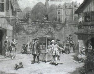 Adelige Dame, In Der S,nfte Einen Hof Verlassend by Francois Adolphe Grison