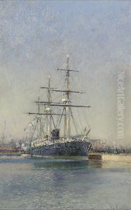 The Russian Imperial Yacht "standart" At The Quayside by Nikolai Nikolaevich Gritsenko