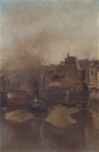 Harbour Scene In France by Nikolai Nikolaevich Gritsenko