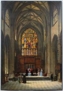 Interior Of Cathedral At Rohne, With People by Henry C. Gritten