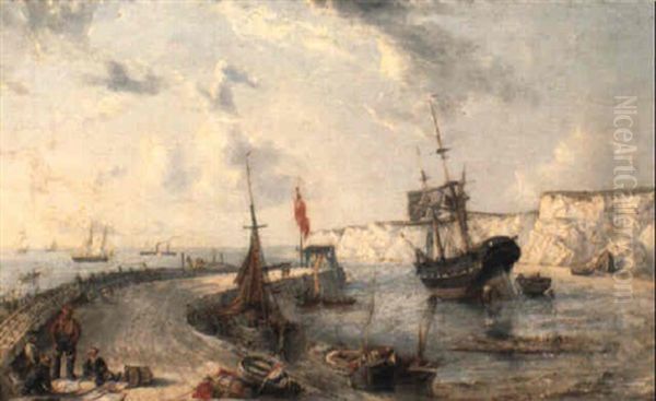 Coastal Scene With Fishermen On Broadstairs Pier - view 1
